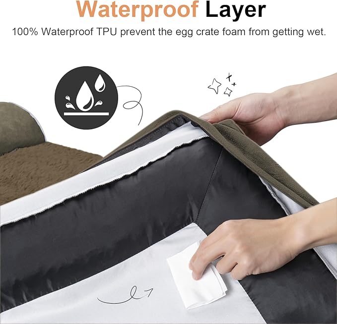 Medium Dog Bed Orthopedic Washable: Beds Bolster Medium Sized Dogs Bed Egg Crate Foam Couch Sofa Waterproof with Removable Cover - Brown