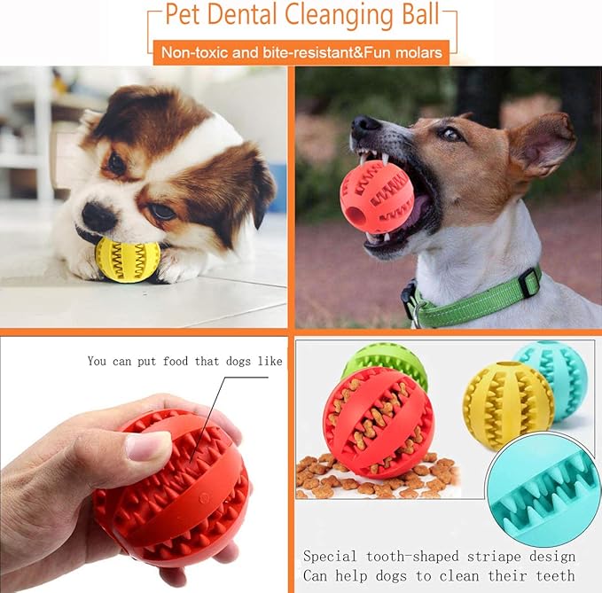 Sunglow 2 Pack Teething Toys Ball for Small/Medium/Large Dogs and Puppies, Nontoxic, Cat, Bite Resistant, Food Treat Feeder, Chew Tooth Cleaning Exercise Game, IQ Training