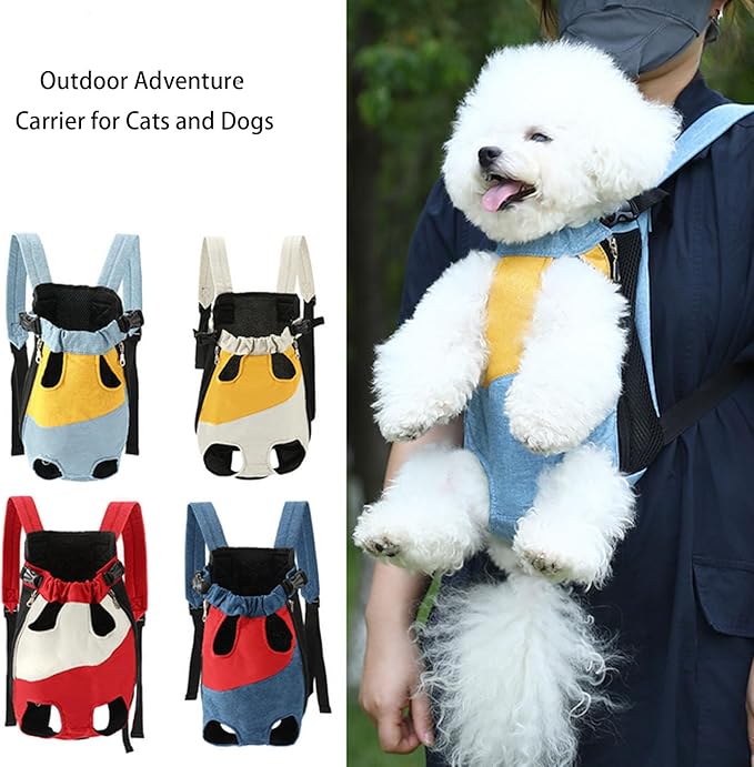 Lightweight Pet Backpack Carrier for Small Dogs & Cats - Easy-Fit Adjustable Straps, Basic Legs-Out Design, Durable for Daily Use (Fits Pets Under 15lb) (Yellow-Blue Color-Blocked, X-Large)