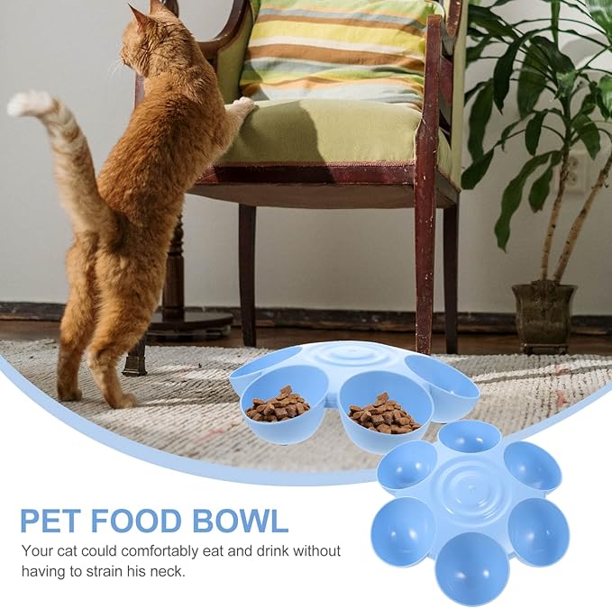 Puppy Litter Bowl Cat Bowls Dog Food Water Bowls Flower Shaped 6 Bowls Pet Feeding Dish Multiple Cat Feeder Dog Treats Dispenser for Puppy Kitten Blue Feeding Station