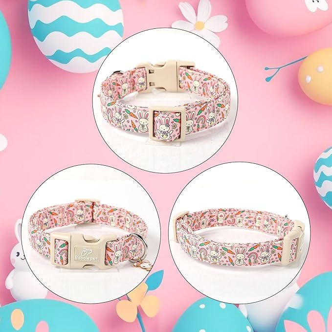 Easter Dog Collar for Small Dogs - Pink Girly Bunny Dog Collars, Cute Girl Dogs Easter Collar, Adjustable Female Spring Holiday Pet Collars with Quick Release Buckle S