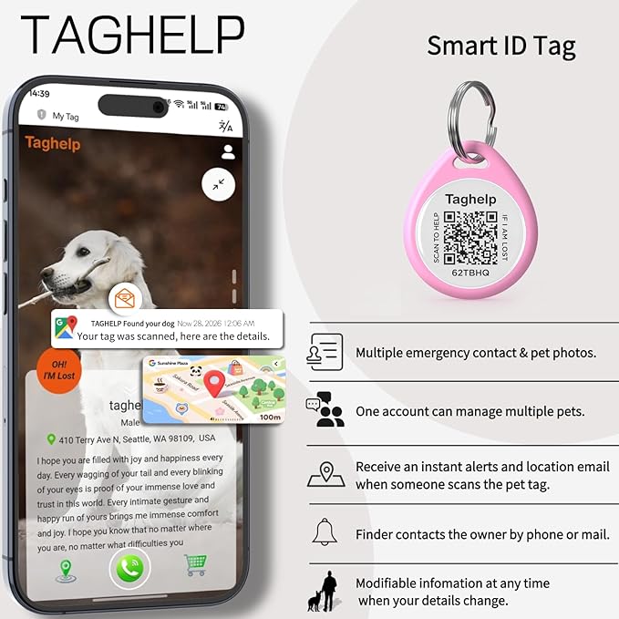 2 Pack QR Code Dog ID Tags for Collar, Personalized Smart Dog Tag with Online Profile, Scan to Contact Owner & View Medical Info, No App No Subscription, Anti-Lost (1.2")