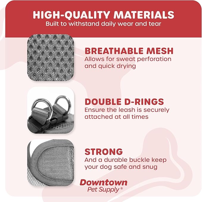 Downtown Pet Supply Step-in Dog Harness – No Pull, Adjustable Padded Mesh with Reflective Trim, Secure Buckle Strap – Comfortable & Breathable Small Dog Harness, XX-Small, Light Gray