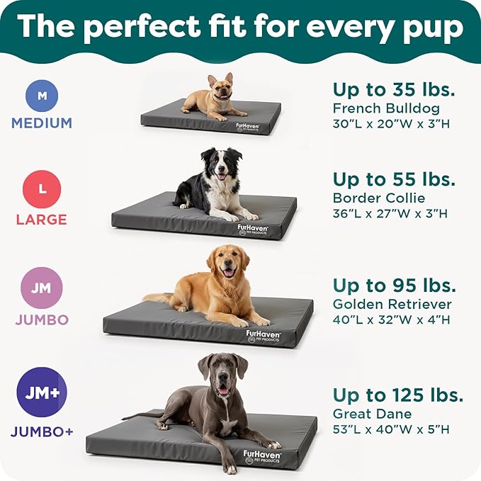 FurHaven Water-Resistant Orthopedic Dog Bed for Large Dogs, Oxford Polycanvas Mattress with Orthopedic Solid Slab Foam for Joint Support, Removable Washable Cover, Large, Deep Lagoon