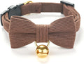 Cotton Breakaway Cat Collar with Bow Tie and Bell, Adjustable Cute Soft Corduroy Kitten Collars for Boy Cats