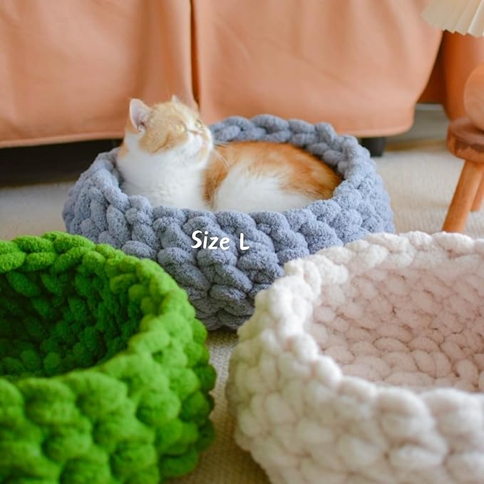 Cat Nest Bed - Premium Self Warming Handwoven Washable Extra Soft Round Cave House for Indoor Kitten & Kitty, Small & Large (MapleLeaf Red,Medium)