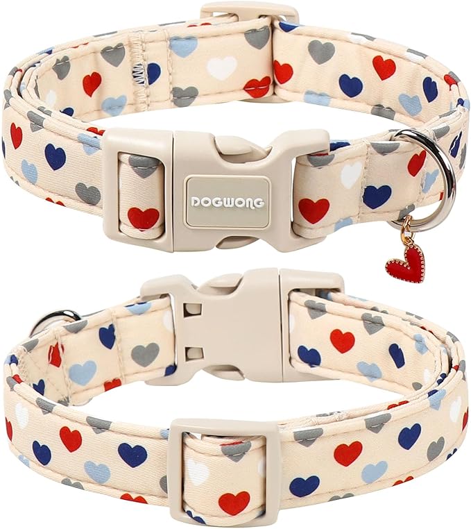 DOGWONG Valentine's Dog Collar-Hearts Print Dog Collar for Large Cute Dog Collars Spring Female Male Pet Gift Adjustable Heavy-Duty Soft Collar，XL
