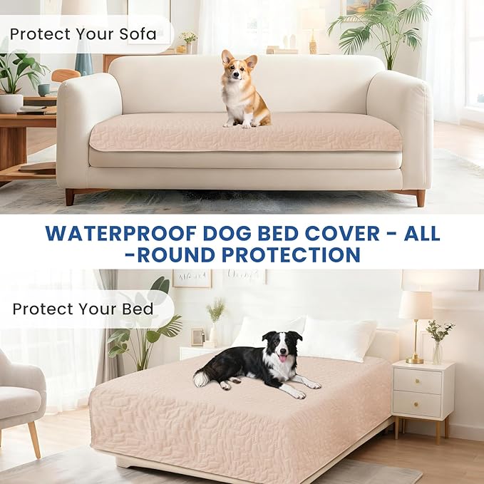 Waterproof Couch Covers for Pets, Waterproof Dog Bed Cover, Anti-Slip Soft Dog Blankets, Couch Cover for Dogs Washable, Pet Blanket for Puppy Large Dogs Cat (30x53 Inch, Beige)