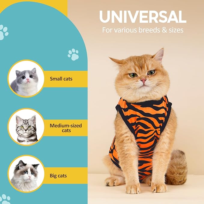 Avont Cat Recovery Suit - Kitten Onesie for Cats After Surgery, Cone of Shame Alternative Surgical Spay Suit for Female Cat, Post-Surgery or Skin Diseases Protection -Tiger(M)