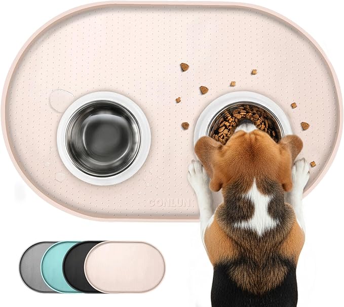 Dog Food Mat,1/2 Inch Raised Edges Cat Feeding Mat,BPA-Free Silicone Pet Food Mats for Floor Waterproof,Rubber Dog Placemats for Food and Water Bowls(Natural Tan,32"x20")