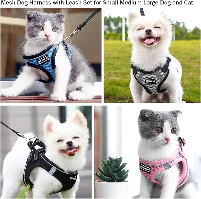 Dog Harness with Leash Set, No Pull Adjustable Reflective Step-in Puppy Pet Vest Harnesses for Small Medium Large Dogs and Cats,Light Pink L
