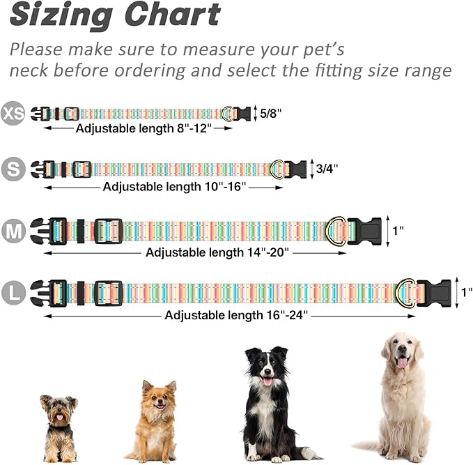 Reflective Dog Collar, Cute Dog Collar for Large Dogs, Soft Nylon Puppy Collar for Boy and Girl Female Dogs, Adjustable Pet Collars with Quick Release Buckle, Colorful Watercolor Art