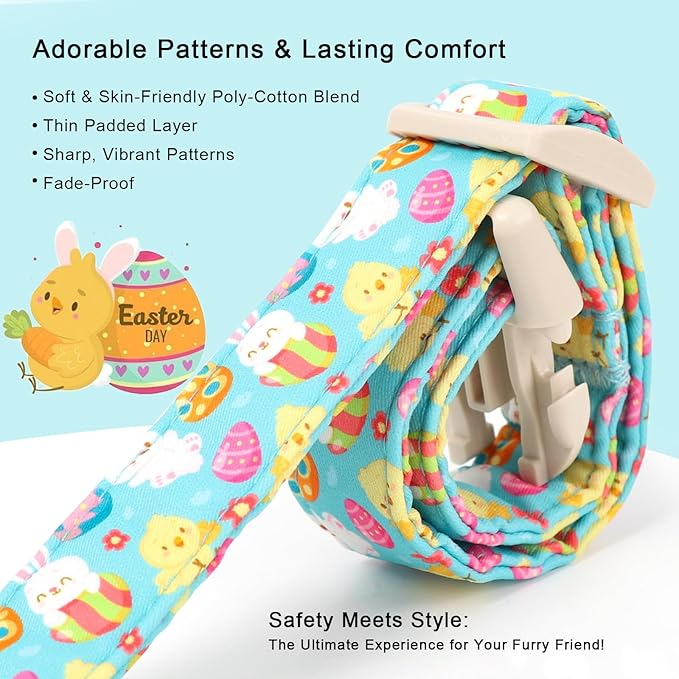 Easter Dog Collar for Puppy Small Dogs - Cute Easter Egg Hunt Dog Collars for Boy Girl Dogs, Playful Bunny & Chick Print, Lightweight Adjustable Spring Holiday Dog Collar XS