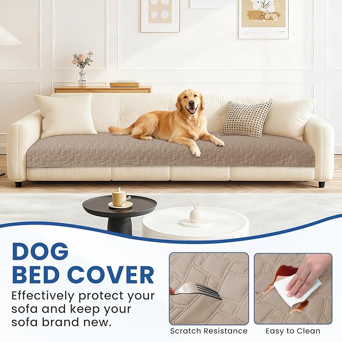Waterproof Dog Bed Cover, Non-Slip Dog Blanket for Couch, Couch Covers for Dogs Washable, Pet Blanket for Furniture, Pet Bed Mat for Sofa, Car, Pet Supplies (52x82 Inch, Khaki)