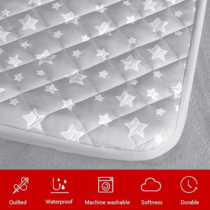 Waterproof Dog Bed Covers Replacement Washable Pet Hair Easy to Remove, Noiseless Quilted Puppy Pet Bed Cover Lovely Grey Star Print 22x35 Inches, for Dog/Cat, Cover Only