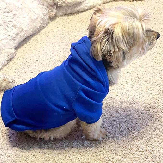 Jecikelon Winter Dog Hoodie Sweatshirts with Pockets Warm Dog Clothes for Small Dogs Chihuahua Coat Clothing Puppy Cat Custume (Dark Blue, Small)