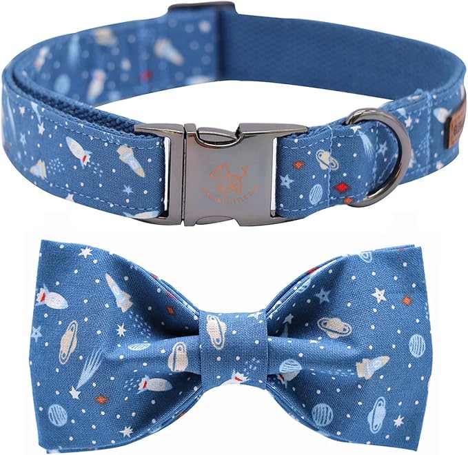 Elegant little tail Dog Collar with Bow, Cotton & Webbing, Bowtie Dog Collar, Adjustable Dog Collars for Small Medium Large Dogs and Cats
