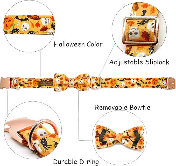 Halloween Dog Collar, Pet Collar Bow Fall Pet Collar Girl Boy Holiday Pet Collars Gift Bow Cute Soft Puppy Collars for Large Dogs