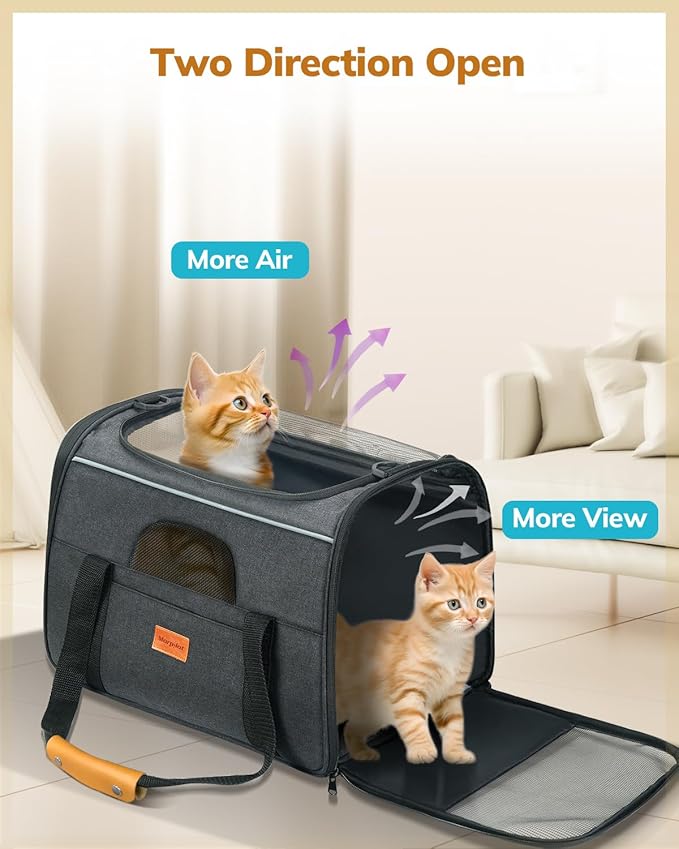 Morpilot Cat Carrier - Cat Carrier Soft for Medium or Large Cats up to 20lbs, with Dual-Sided Cushion, Secure Buckle and Foldable Bowl, Dog Carriers for Small Dogs - Pet Carrier (Dark Gray)