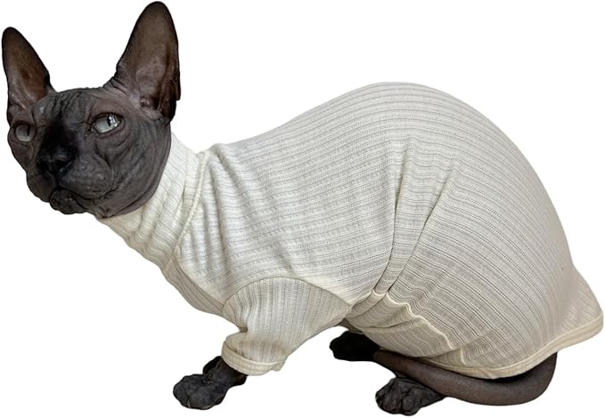 Sphynx Cats Shirt Cat Turtleneck Cotton Sweater Pullover Kitten T-Shirts with Sleeves Cat Pajamas Jumpsuit for Sphynx Cornish Rex, Devon Rex, Peterbald (White, XX-Large (Pack of 1))