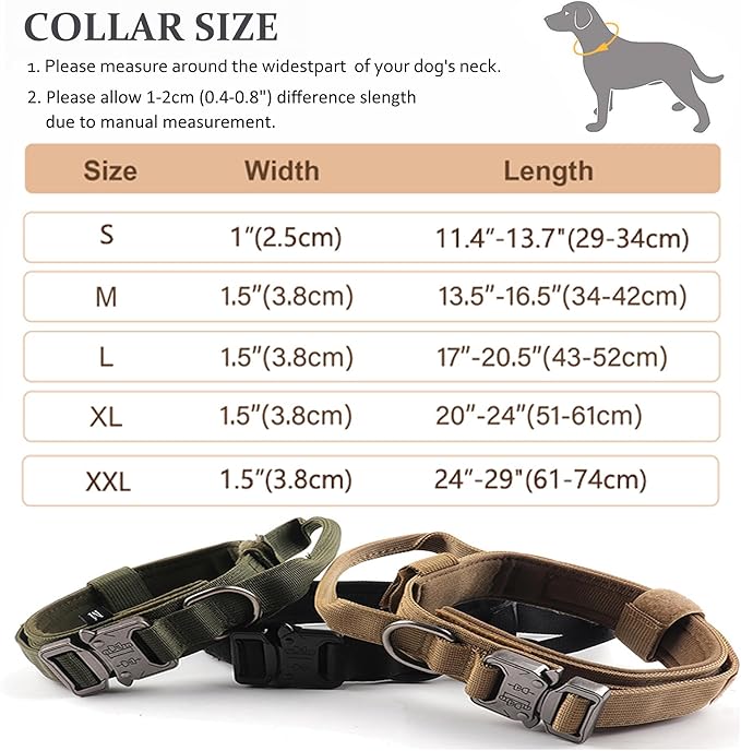Tactical Dog Collar Set, Adjustable Military Training Nylon Dog Collar with Control Handle and Heavy Quick-Release Metal Buckle for Small Medium Large Dogs, Black Set L