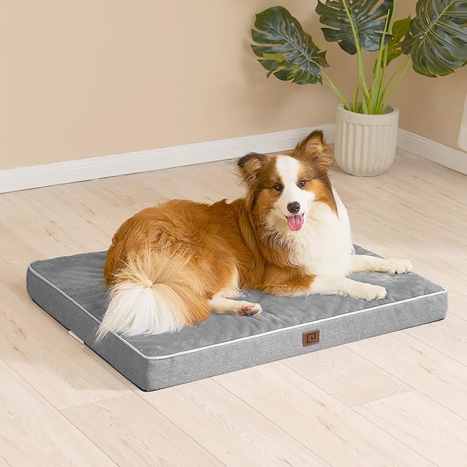 EHEYCIGA Waterproof Dog Bed Orthopedic 47"x29", Memory Foam Pet Bed for XXLarge Dog Bed, Washable Pet Mat with Removable Cover, Grey
