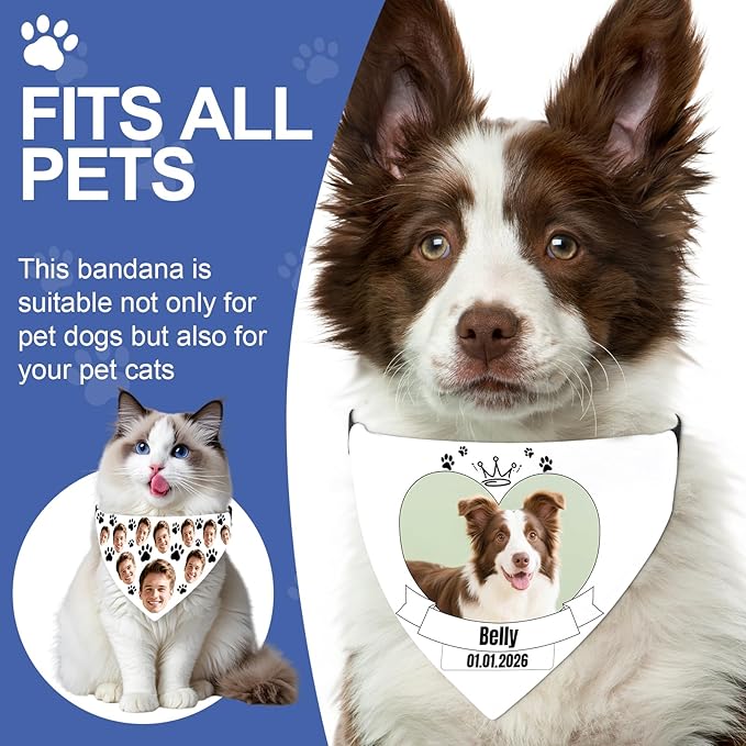 Funny Personalized Dog Bandana Custom Face Design, Custom Dog Bandana with Name, Pet Scarf for Small Medium Large Dogs Personalized Pet Accessories(Funny Style, X-Large)