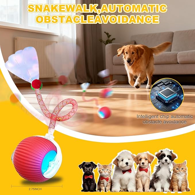2-Pack Interactive Cat Toys Ball for Indoor Cats＆Dog,Automatic Cat Toy with Smart Obstacle Avoidance Ball with Elastic Mesh Tail,Cat Enrichment Toys for Indoor Cats