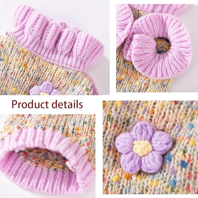 Purple Small Dog Sweater, Knitted Cat Sweater, Holiday Puppy Clothes for Little Dog Girl, Cold Weather Outfit for Kitten Chihuahua Yorkie Teacup Dachshund Pug (Purple, Medium)