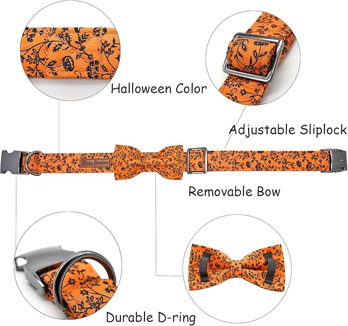 Halloween Dog Collar, Pet Collar Dog Bow Pumpkin Dogs Collar Girl Boy Holiday Pet Dogs Collar Gift Bow Dog Collar Cute Soft Puppy Collar for X-Small Puppy