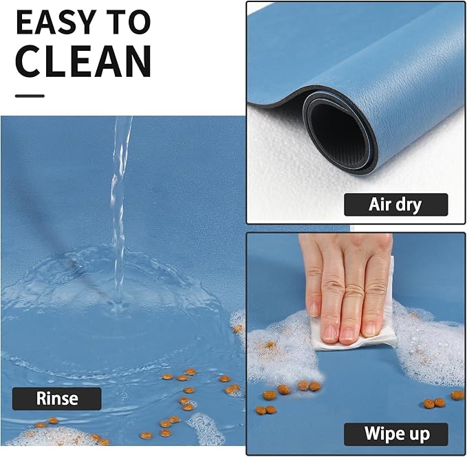 Dog Food Mat - Absorbent Cat Mat for Food and Water, No Stains Pet Feeding Bowl Mat, Easy to Clean Pet Placemats, Quick Dry Dog Water Dispenser Mat for Messy Drinkers | Blue 18"x28"