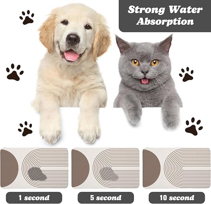 Dog Food Mats for Floors Waterproof, Cat Water Bowl Mats Pet Feeding Absorbent Mat Placemats for Food and Water Brown Bohemia 17 * 30 inch