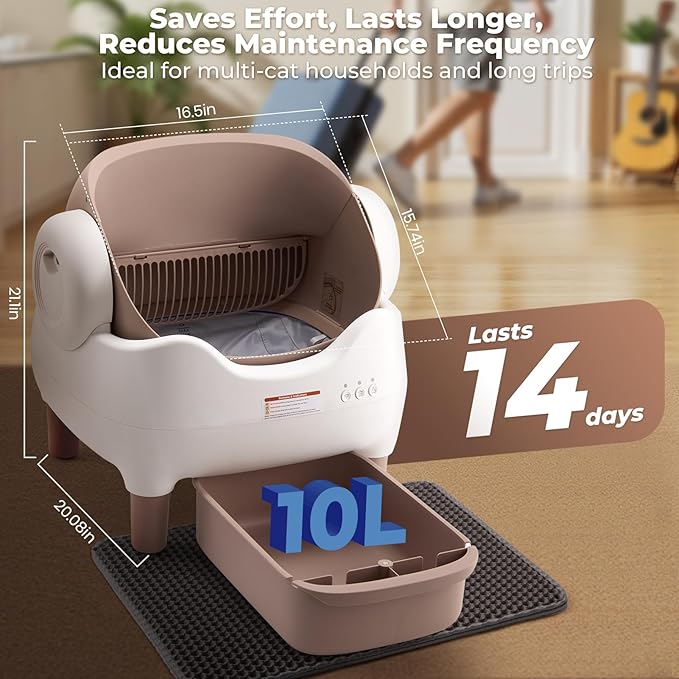 Automatic Litter Box Open Top: Self Cleaning Cat Litter Box Smart with WiFi App Control, Extra Large & Safety Sensors & Odor-Free Waste Disposal