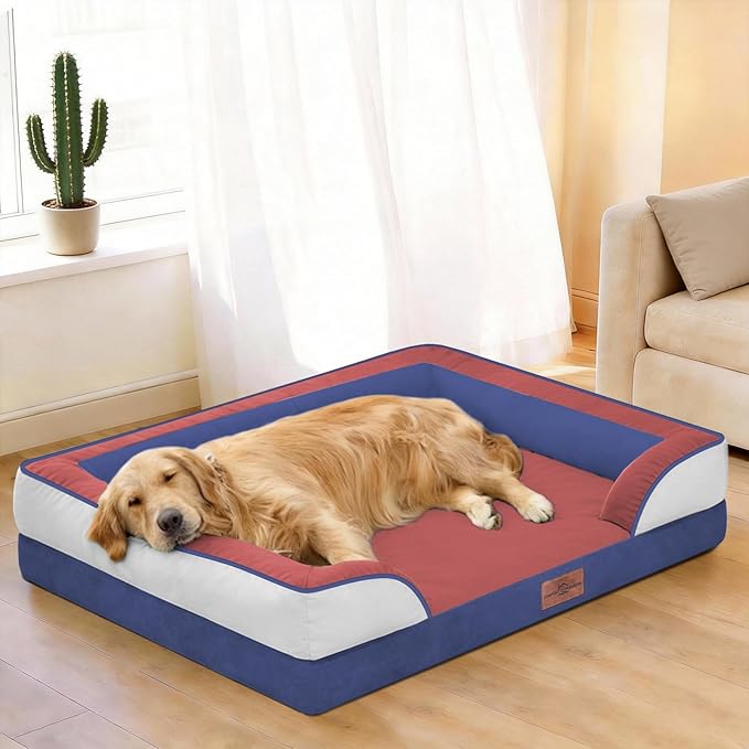 Comfort Expression Orthopedic Dog Bed for Extra Large Dogs 42x30 Inch, Waterproof Egg Crate Foam XL Pet Bed with Removable Bolsters, Dog Couch with Washable Cover & Non-Slip Bottom, American Flag 2