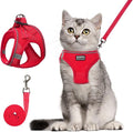 Cat Harness and Leash Set, Soft and Breathable Vest with Reflective Strip, Escape Proof Kitten Harness, Easy to Wear for Cats Walking and Traveling (Red, L)