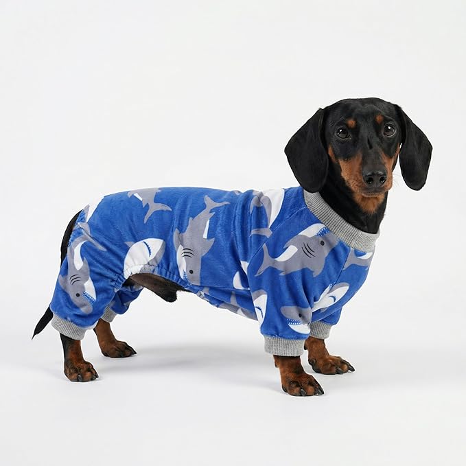 Fitwarm Shark Dog Pajamas, Dog Clothes for Small Dogs Girl Boy, Pet Onesie with Feet, Cat Outfit, Lightweight Velvet, Royal Blue, Medium