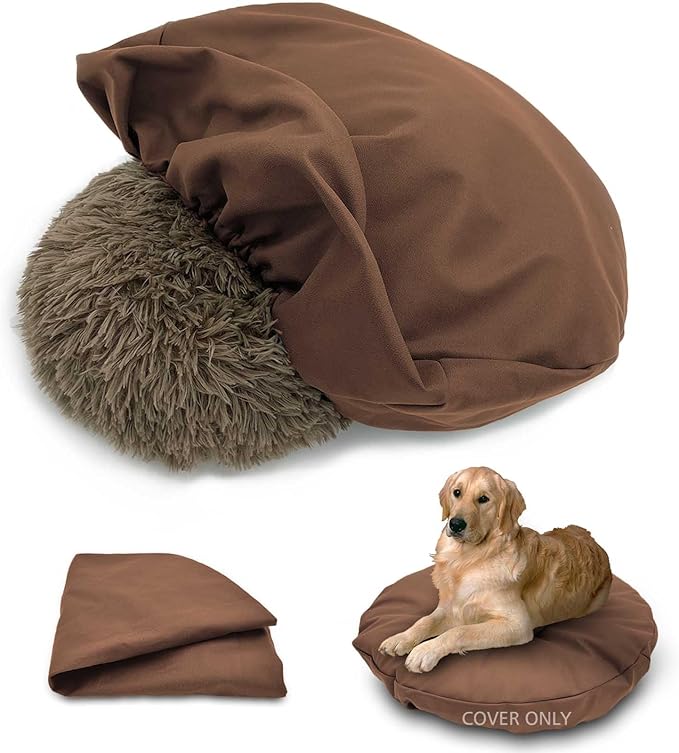 Dog Bed Cover Waterproof Replacement Machine Washable Covers for 24x24 Inch Dog Bed Heavy Duty Scratch Resistant Mattress Protector Pet Bed Round Brown Cover Only