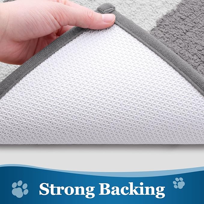 Buganda Dog Door Mat for Muddy Paws, Absorbent Dirt Trapper Washable Indoor Doormats, Non Slip Low-Profile Mud Mat for Dogs, Front Entrance Doormat for Inside Floor (59x35 Inches, Light Grey)