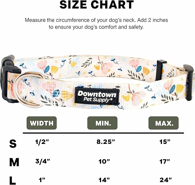 Downtown Pet Supply - Best & Fancy Dog Collar - Lightweight Adjustable with Quick Buckle & D-Ring - Hand Wash Safe - Floral - Large