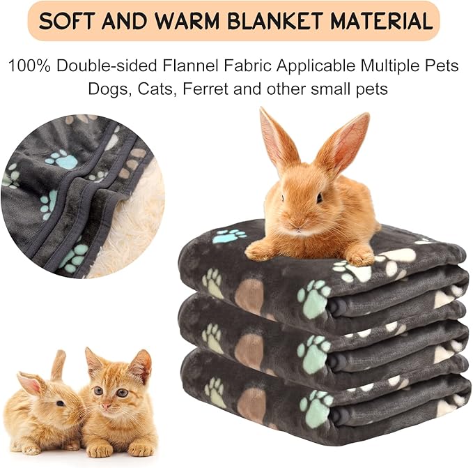 Rezutan Dog Blankets for Medium Dogs, Upgraded 3 Pack Dog Cat Blanket Washable, Soft Pet Mat Throw Cover Suitable for Kennel Crate Bed, Cute Paw Pattern, 30"x20", Grey