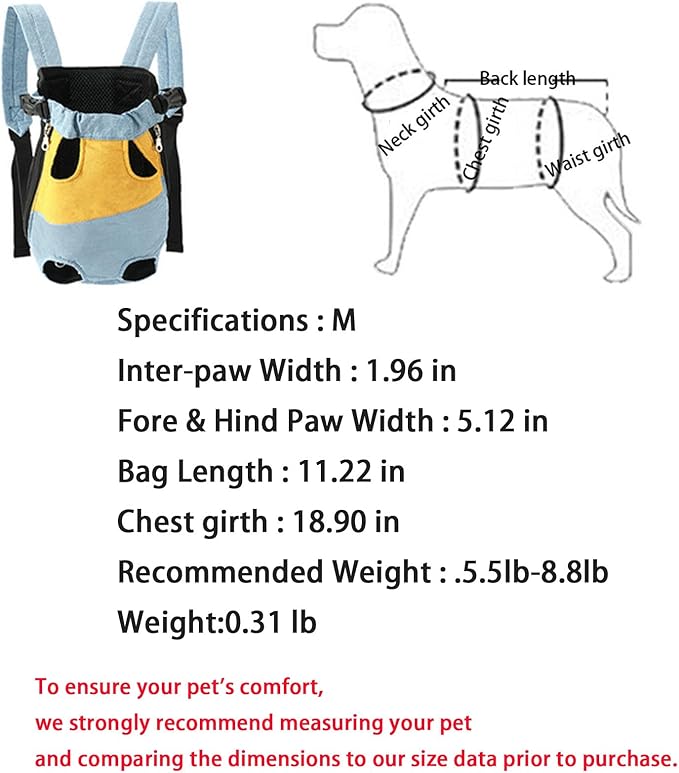 Lightweight Pet Backpack Carrier for Small Dogs & Cats - Easy-Fit Adjustable Straps, Basic Legs-Out Design, Durable for Daily Use (Fits Pets Under 15lb) (Yellow-Blue Color-Blocked, Medium)
