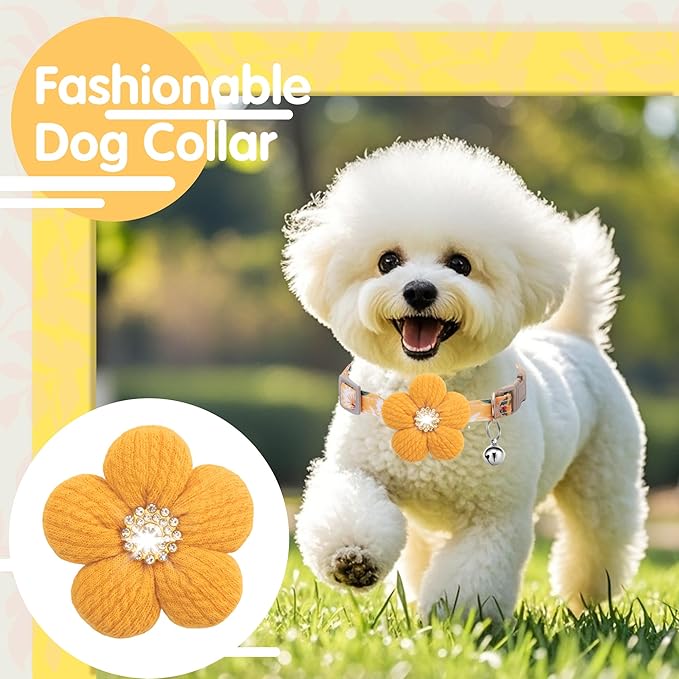 Medium Dog Collar with Flower, Dog Collars for Medium Dogs Collar for Girl Cute Dog Collar with Bell, Adjustable Length