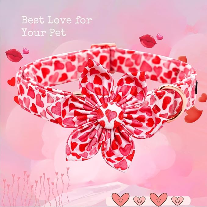 Lionheart glory Valentine's Day Dog Collar with Flower Dog Collars Red Hearts Dogs Collar with Bowtie for X-Small Dogs Puppy Spring Puppy Pet Collars Bows
