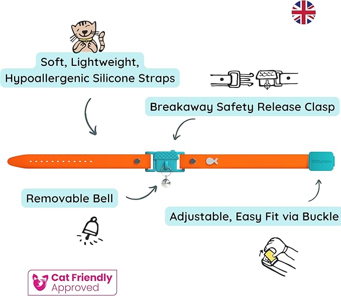 Kittyrama Tangerine Cat Collar with Bell. Breakaway Collar. Won't Rub Fur. Lightweight, Soft & Comfy