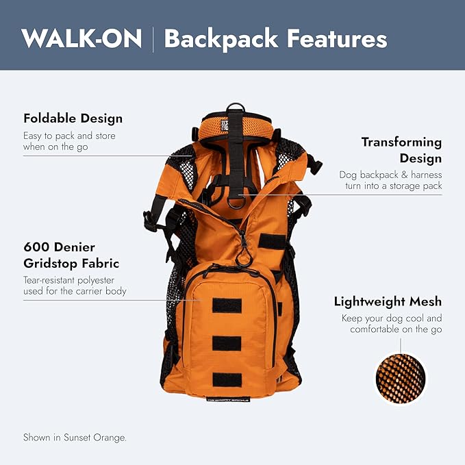 K9 Sport Sack Walk-On - Medium, Shark Skin Gray - Ideal for Dogs with 17-19” Back Length - Lightweight, Packable, Backpack-Style Carrier - Includes Compatible Harness & Storage Bag