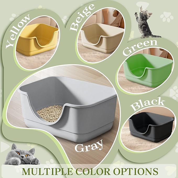 Low Entry Small Litter Box for Kittens, Kitty Plastic Litter Boxes, Open Top, Anti-Splash High Sided Litter Tray Pan for Medium Pets, Puppy, Easy to Clean, 15.7" L*11.8" W*6.7" H (Green)