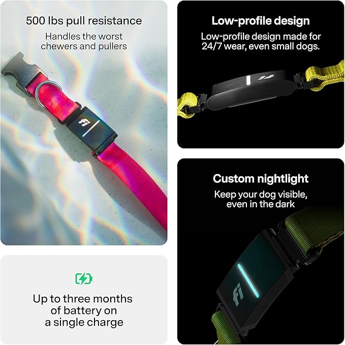 New Fi Series 3+ Smart Dog Tracker Collar [6 Month Membership Included] GPS Tracker for Dogs with Health & Behavior Monitoring, Escape Alerts, Waterproof, LED, Apple Watch Compatible (Pink, X-Small)