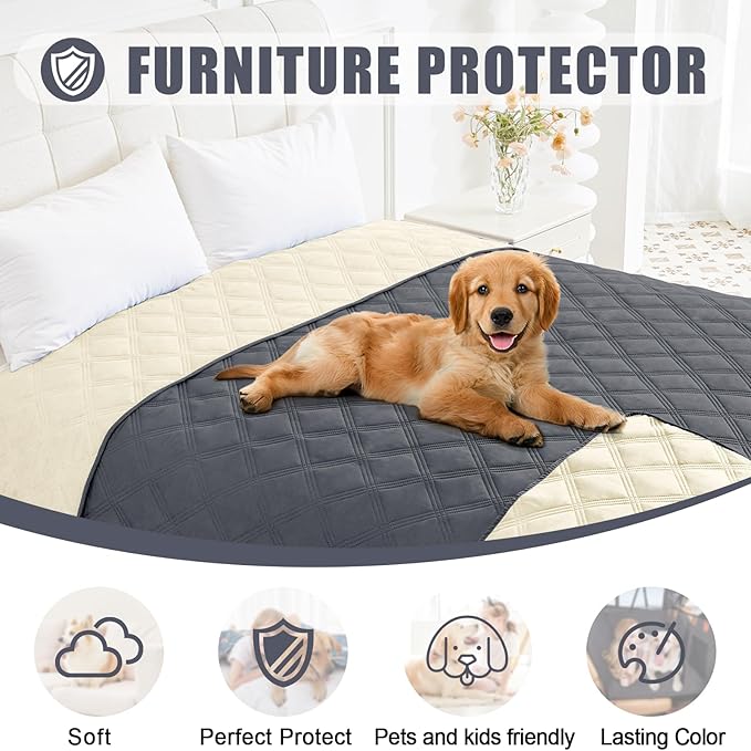 Smiry Waterproof Dog Bed Cover Blanket 30x70, Soft Reversible Pet Blanket, Washable Leakproof Cats Dogs Couch Cover for Sofa, Couch, Furniture, Dark Grey/Beige