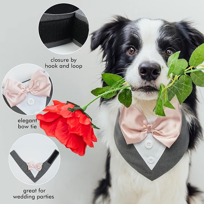 FUAMEY Dog Tuxedo for Large Dogs,Dog Formal Suit Dogs Attire Pet Bow Tie Puppy Party Costumes Cat Tux Outfits Pets Bandana Cosplay Adjustable Bowties Wedding Birthday Valentines Grey L