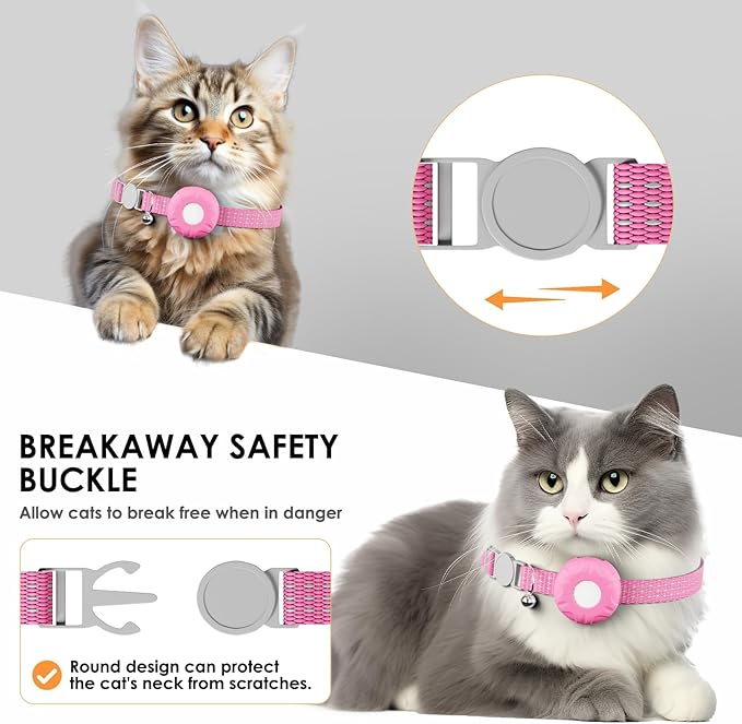 Cat Tracker, Cat GPS Tracker, Compatible with Apple Find My App (Only iOS), No Monthly Fee, Waterproof Pet Tracker for Cats, Pink